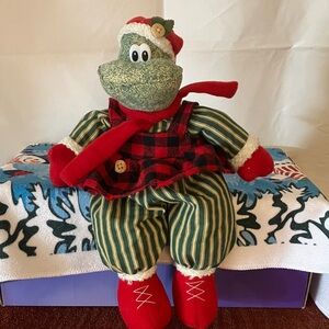 Vintage Ganz Polyester Xmas Frog Shelf Sitter Approximately 12”